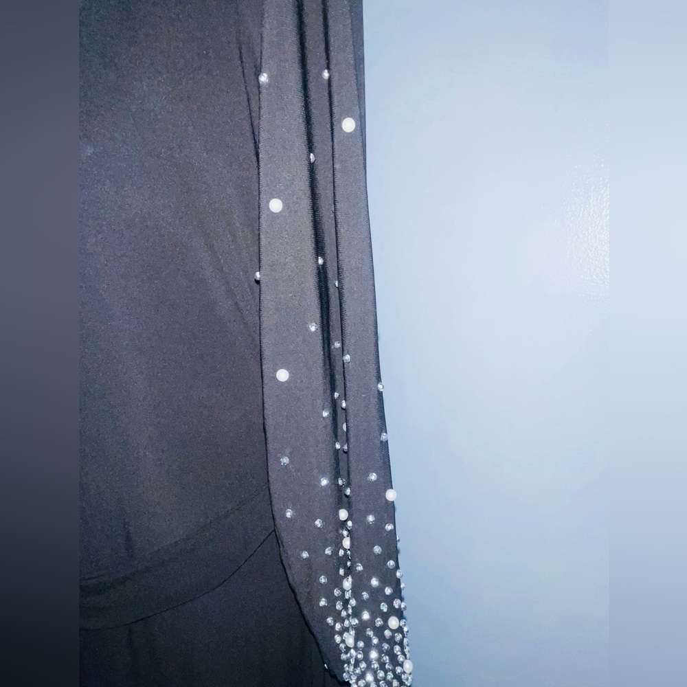 MSK Black Midi Dress with Pearl Embellished Sleeves β Size L (Worn Once) - Picture 5 of 9